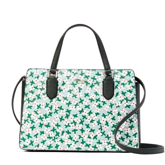 NWT Kate Spade Reese Laurel Way Satchel Saffiano PVC Floral Aphrodite Green